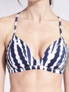 Athleta Wave Break Sz L Molded Cup Bikini Top Tie Dye Blue White Multiway Straps